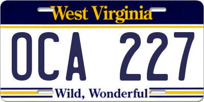 WV license plate OCA227