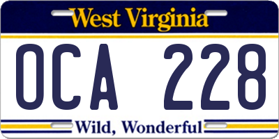 WV license plate OCA228
