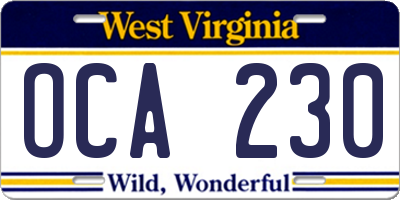 WV license plate OCA230