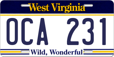WV license plate OCA231