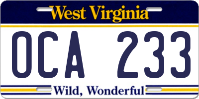 WV license plate OCA233