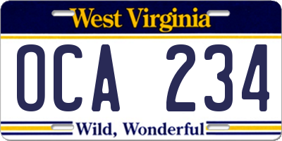 WV license plate OCA234