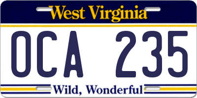 WV license plate OCA235