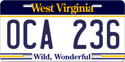 WV license plate OCA236