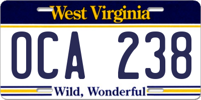 WV license plate OCA238