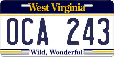 WV license plate OCA243