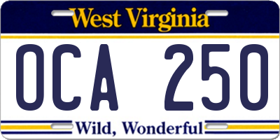 WV license plate OCA250