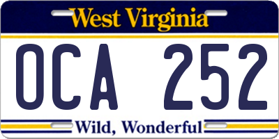 WV license plate OCA252