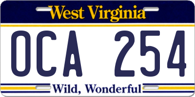 WV license plate OCA254