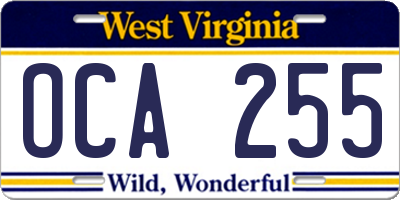WV license plate OCA255