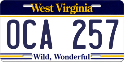 WV license plate OCA257