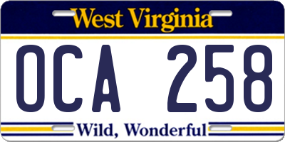 WV license plate OCA258