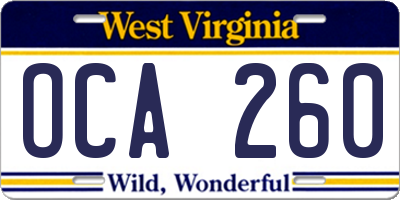 WV license plate OCA260