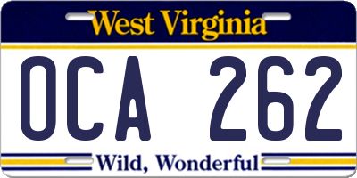 WV license plate OCA262