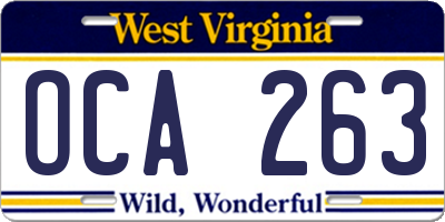 WV license plate OCA263