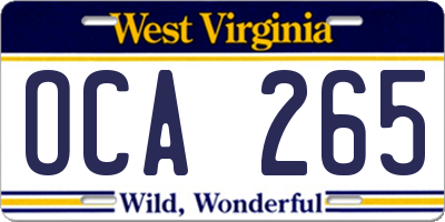 WV license plate OCA265