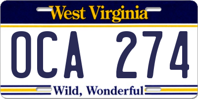 WV license plate OCA274