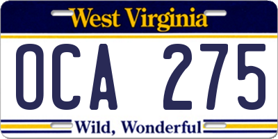 WV license plate OCA275