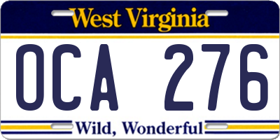 WV license plate OCA276