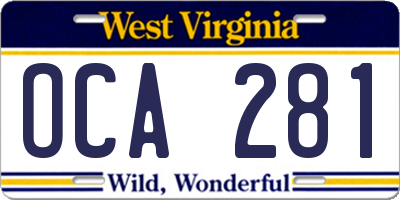 WV license plate OCA281