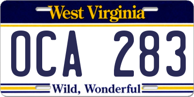 WV license plate OCA283