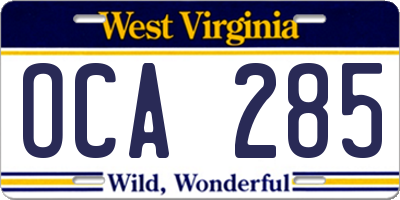 WV license plate OCA285