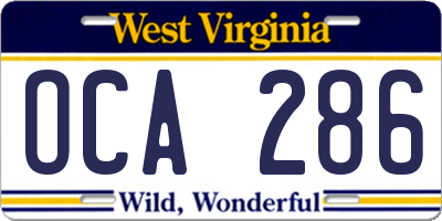 WV license plate OCA286