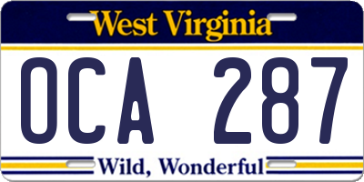 WV license plate OCA287