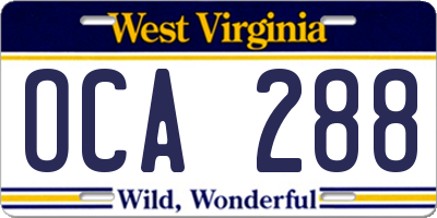 WV license plate OCA288