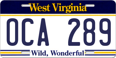 WV license plate OCA289