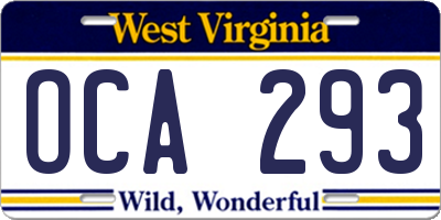 WV license plate OCA293