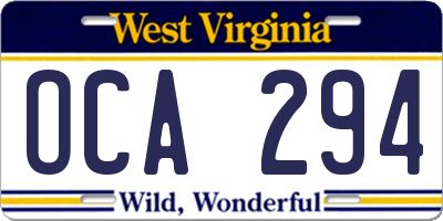 WV license plate OCA294