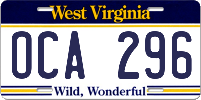 WV license plate OCA296