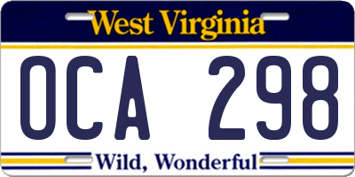 WV license plate OCA298