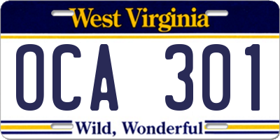 WV license plate OCA301