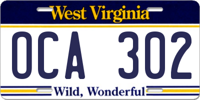 WV license plate OCA302