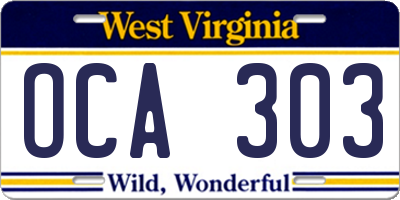 WV license plate OCA303