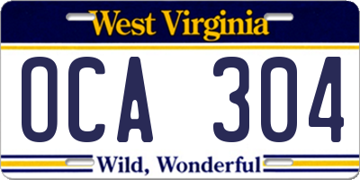 WV license plate OCA304