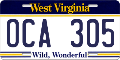 WV license plate OCA305