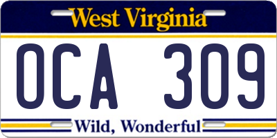 WV license plate OCA309
