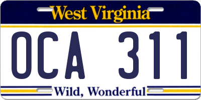 WV license plate OCA311