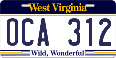 WV license plate OCA312