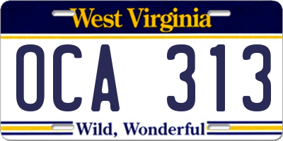 WV license plate OCA313