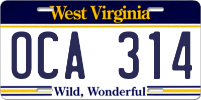 WV license plate OCA314