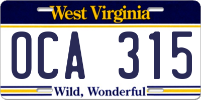 WV license plate OCA315