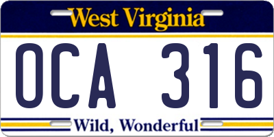 WV license plate OCA316