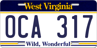 WV license plate OCA317