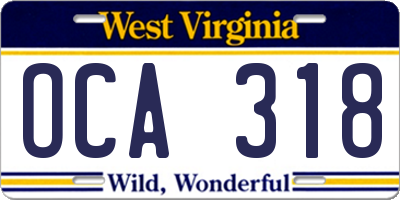 WV license plate OCA318