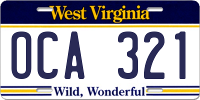 WV license plate OCA321