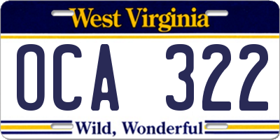 WV license plate OCA322